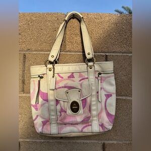 Coach Jumbo C Pink and Purple Legacy Tote